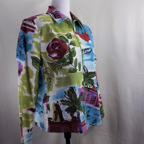NEW * St John Sport By Marie Gray Colorful Zip Up w Pockets Jacket Windbreaker M - Picture 2 of 16